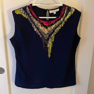 Olive & Oak Dark Navy Sleeveless Blouse with Sequin Detail size Small